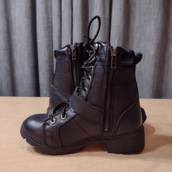 Milwaukee Black Leather Motorcycle Lace Up Boots Size 5 - Picture 5 of 13